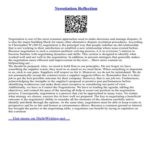 Negotiation Reflection | PDF