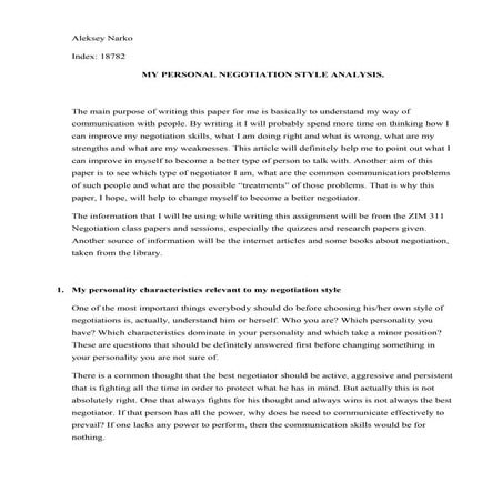 My Personal Negotiation style