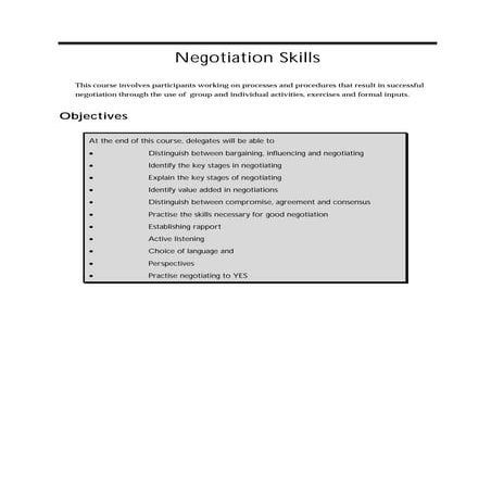 Negotiation Skills Course (Workbook)