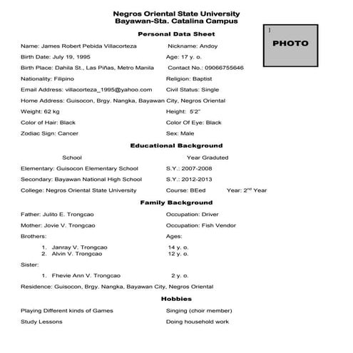 personal data sheet | DOCX