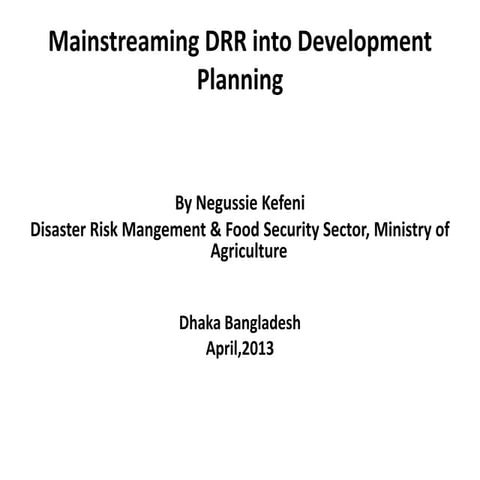 Mainstreaming DRR into Development Planning