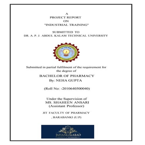 Industrial Training Report (B.Pharma) Medicine