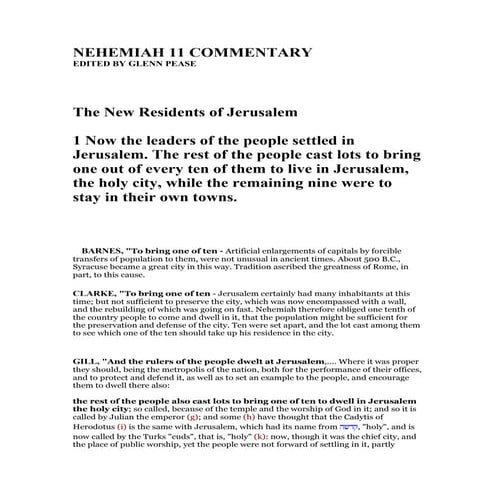 Nehemiah 11 commentary | PDF
