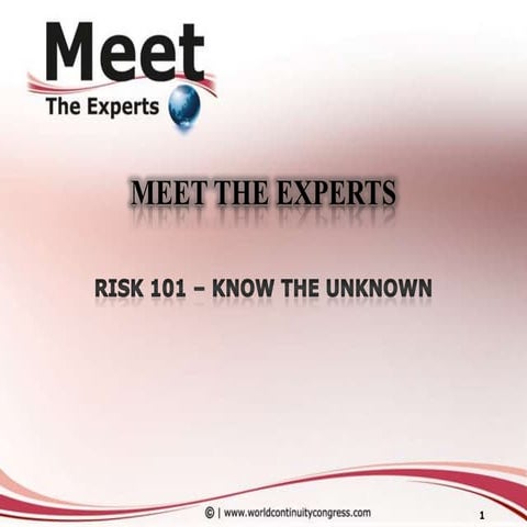 Risk 101 – Know the Unknown by Nehru Nagappan