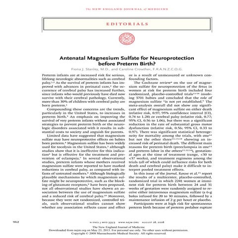 Magnesium Sulfate in Obstetrics | PDF
