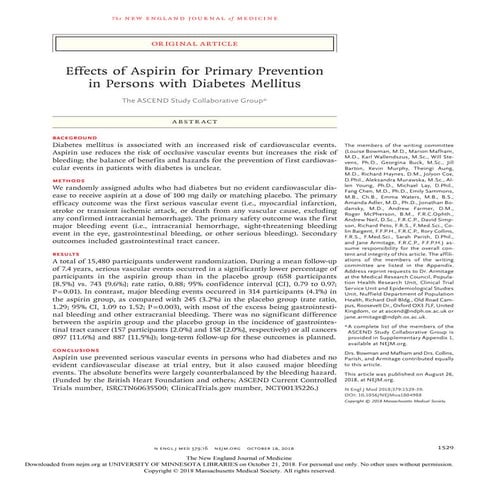 Nejm Effects of Aspirin for Primary Prevention in Persons with Diabetes Mellitus