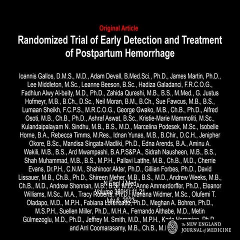 Randomized Trial of Early Detection and Treatment of Postpartum Hemorrhage