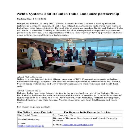 Nelito Systems and Rakuten India announce partnership.pdf