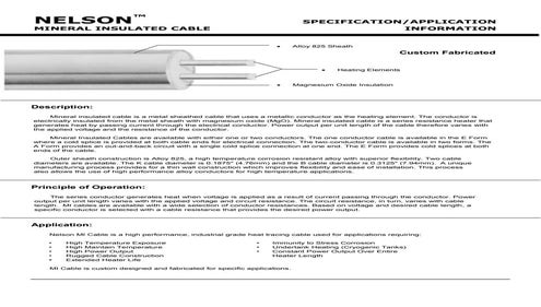 Thermon MIQ Heat Tracing Cable - Spec Sheet | PDF