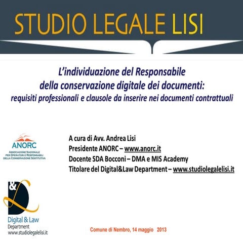 Il ruolo del Responsabile della conservazione digitale dei documenti: profess...