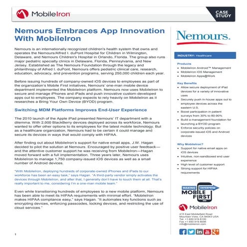 Nemours case study  nemours embraces app innovation with mobile iron