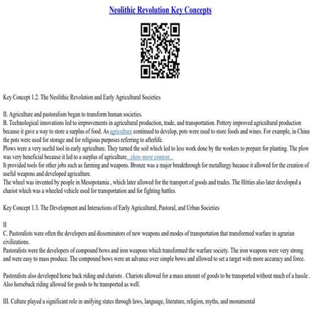 Neolithic Revolution Key Concepts