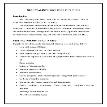Neonatal intensive care unit nicu