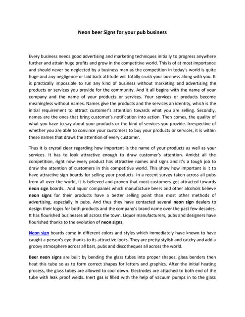 Neon beer signs for your pub business