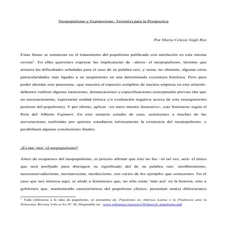 Neopopulismo & Fujimorismo: Teoría(s) para la Perspectiva.