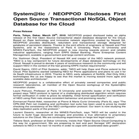 Neoppod, discloses first open source transactional NoSQL Object database for ...