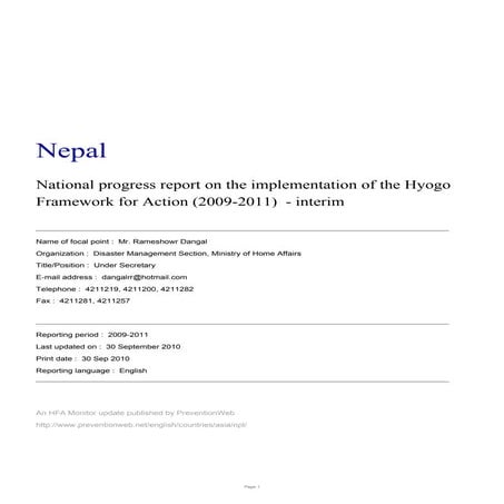 Nepal national hfa progress 2009 11