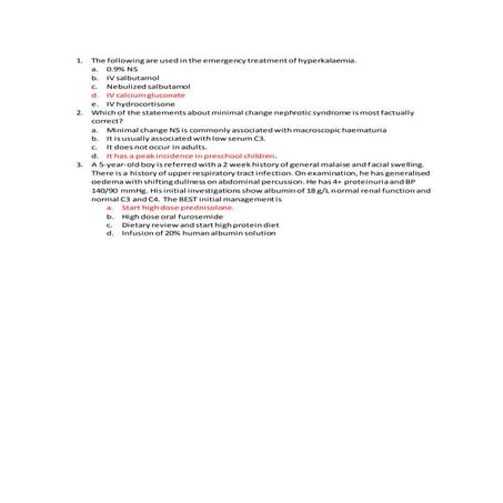 Nephrotic syndrome practise questions | DOCX