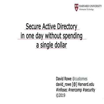 Secure Active Directory in one Day Without Spending a Single Dollar