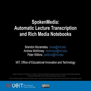 SpokenMedia: Automatic Lecture Tran...