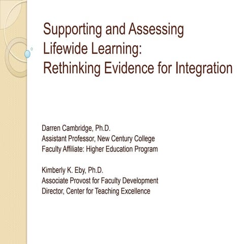 Supporting and Assessing Lifewide Learning