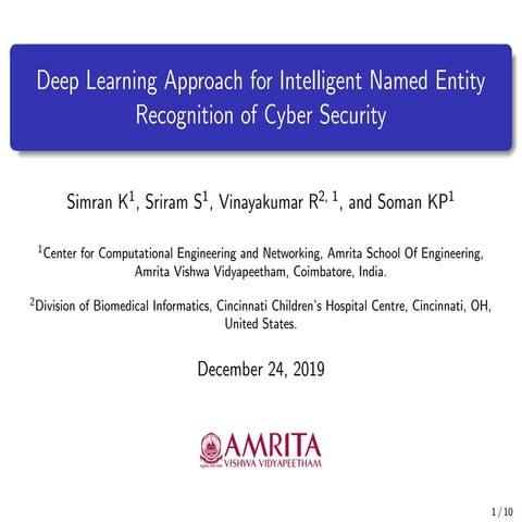 Deep Learning Approach for Intelligent Named Entity Recognition of Cyber Secu...
