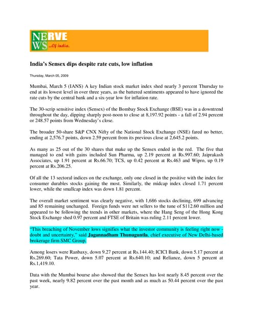 Nerve News March 5, 2009 India’S Se...