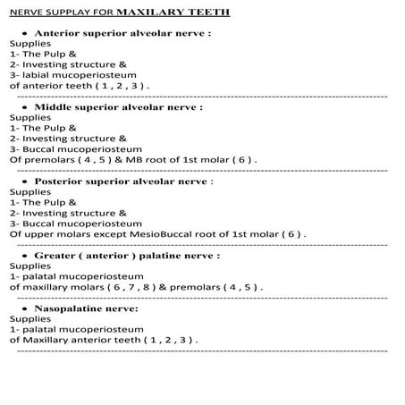 Nerve supply for all teeth dental surgery local anesthesia 
