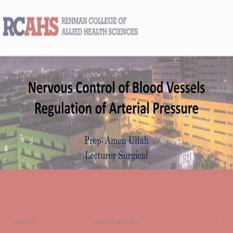 Nervous control of blood vessels regulation of arterial pressure