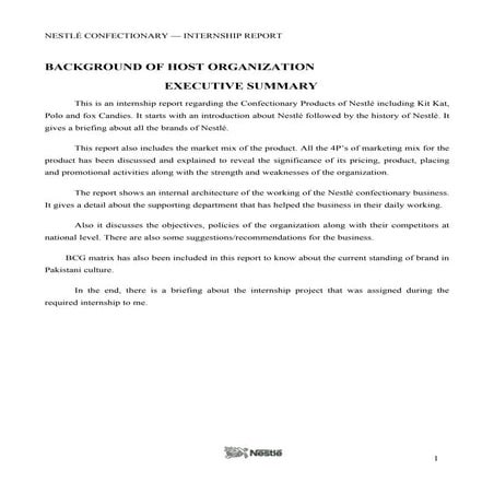 Nestle internship report