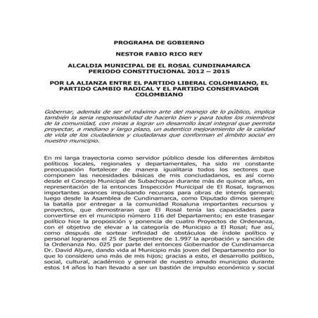 PROGRAMA DE GOBIERNO NESTOR FABIO RICO REY