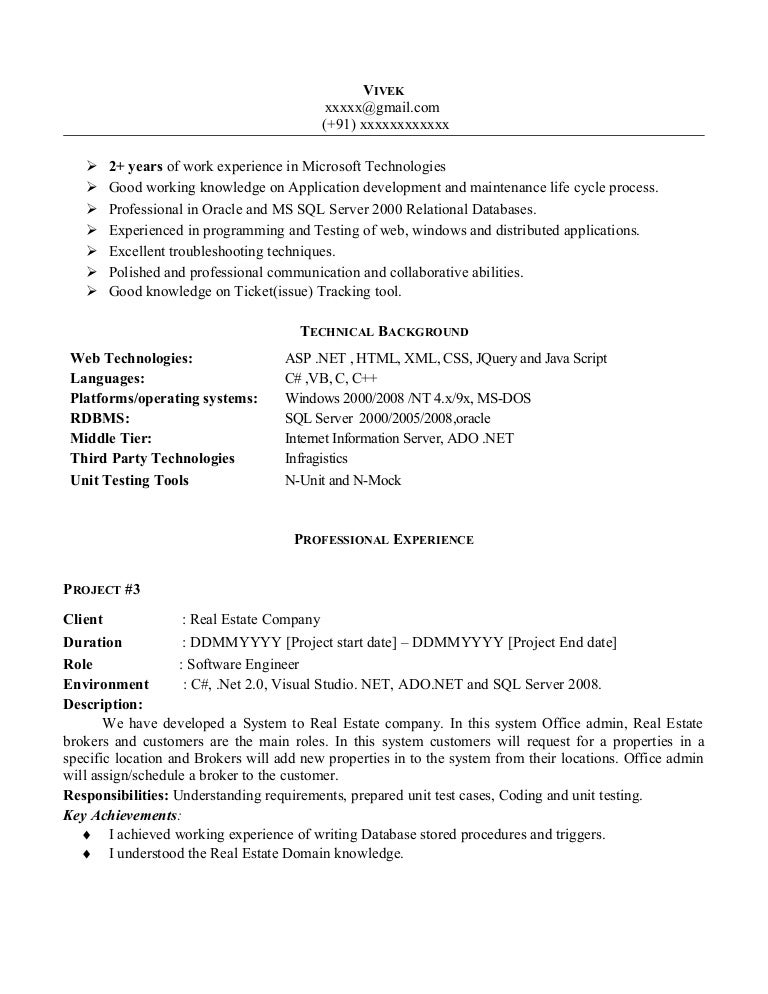 Net experience-resume-sample