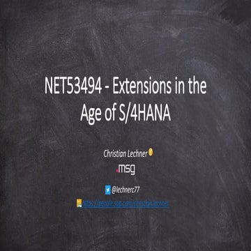 NET53494  Extensions in the Age of S/4HANA