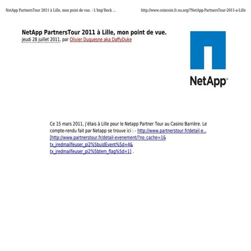NetApp PartnersTour 2011 à Lille, mon point de vue