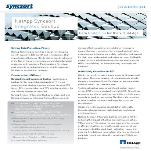 Net App Syncsort Integrated Backup Solution Sheet