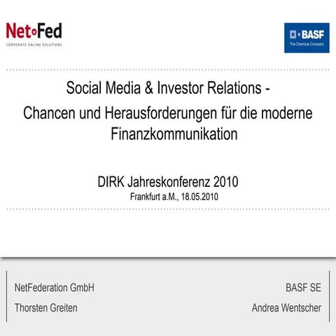 Part I: Social Media & Investor Relations – Chancen und Herausforderungen für...