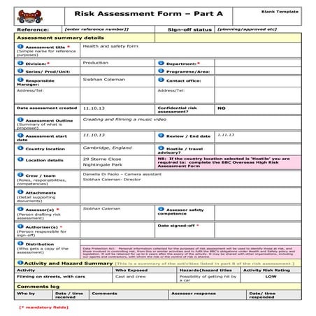 Risk Assessment for media