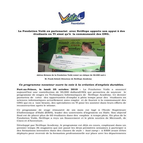 Net Hope - Communiqué de presse 