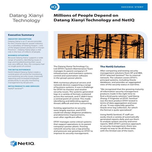 Millions of People Depend on Datang Xianyi Technology and NetIQ