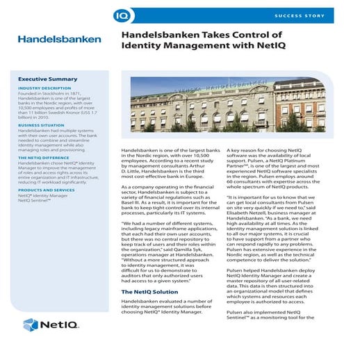 Handelsbanken Takes Control of Identity Management with NetIQ