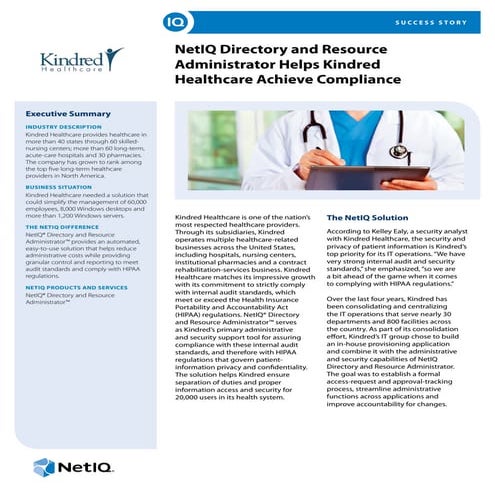 NetIQ Directory & Resource Administrator Helps Kindred Healthcare Achieve Com...
