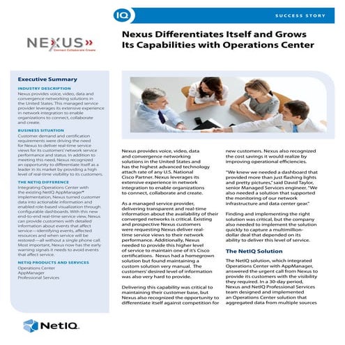 Nexus Differentiates Itself and Grows Its Capabilities with Operations Center
