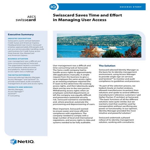 Swisscard Saves Time and Effort in Managing User Access