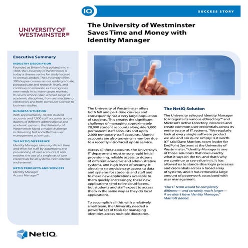 The University of Westminster Saves Time and Money with Identity Manager