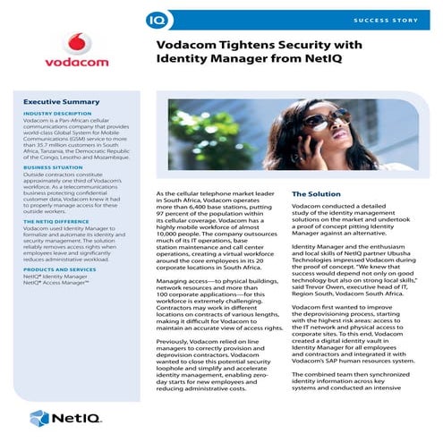 Vodacom Tightens Security with Identity Manager from NetIQ
