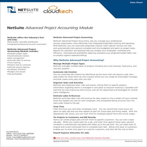 NetSuite Advanced Project Accounting