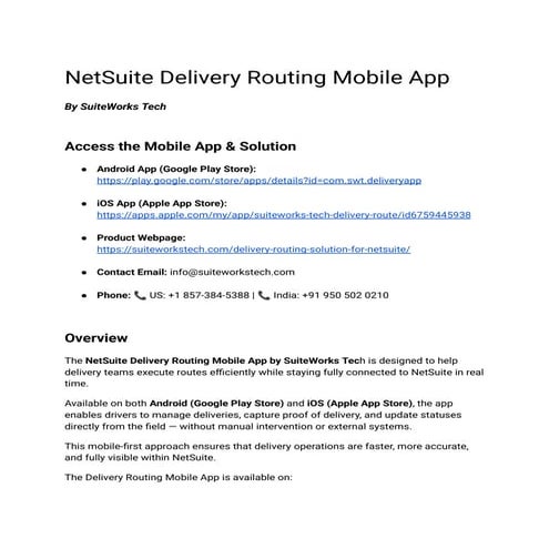 NetSuite Delivery Routing Mobile App – Overview and Features | PDF
