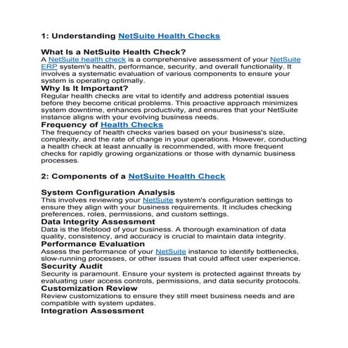 NetSuite Health Checks