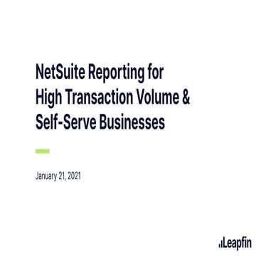 NetSuite Reporting for High Transaction Volume & Self-Serve Businesses