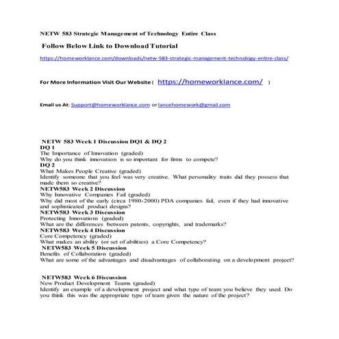 Netw 583 strategic management of technology entire class
